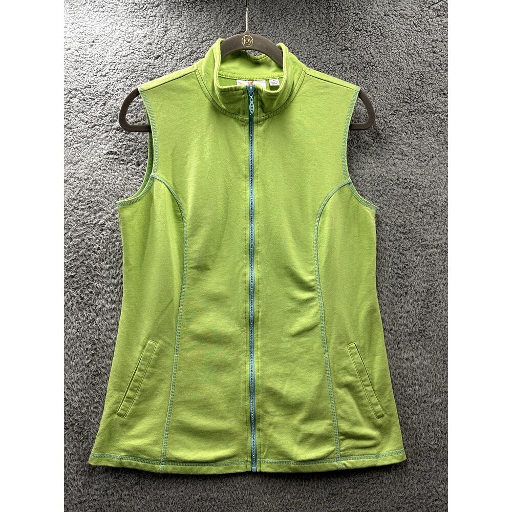 Quacker Factory Small Green Vest Blue Bling Zip Activewear Outdoors Warm